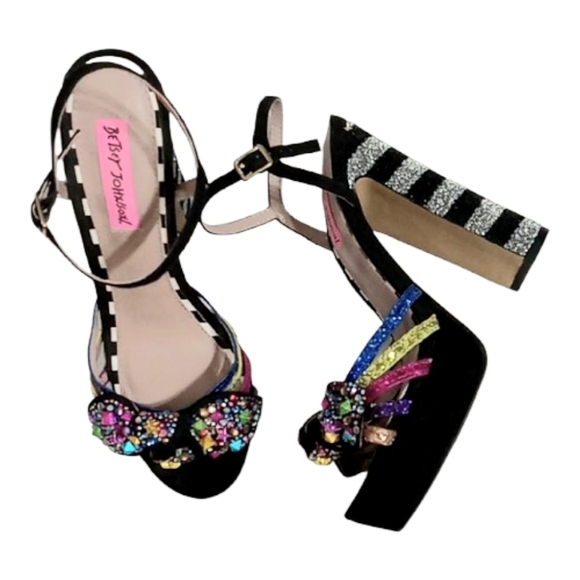 Betsey Johnson Tobie Embellished Platform Heeled Sandals - Picture 3 of 16